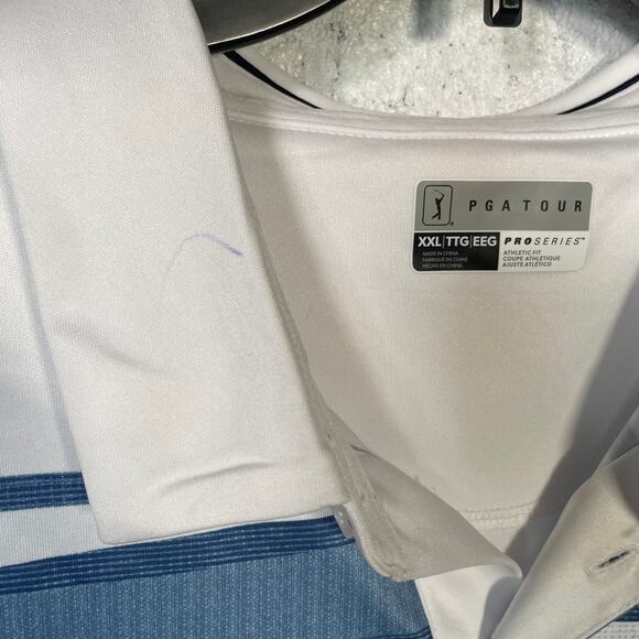 PGA TOUR Men's Athletic Fit Terrain Print Short Polo Shirt Bright white XXL - Picture 3 of 7